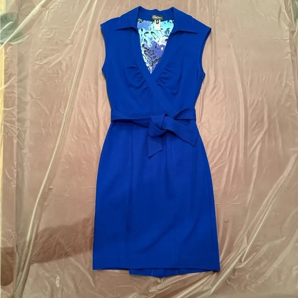 Cache Royal Blue Cap sleeve V-neck Belted Dress Size 12/Large - Picture 2 of 10
